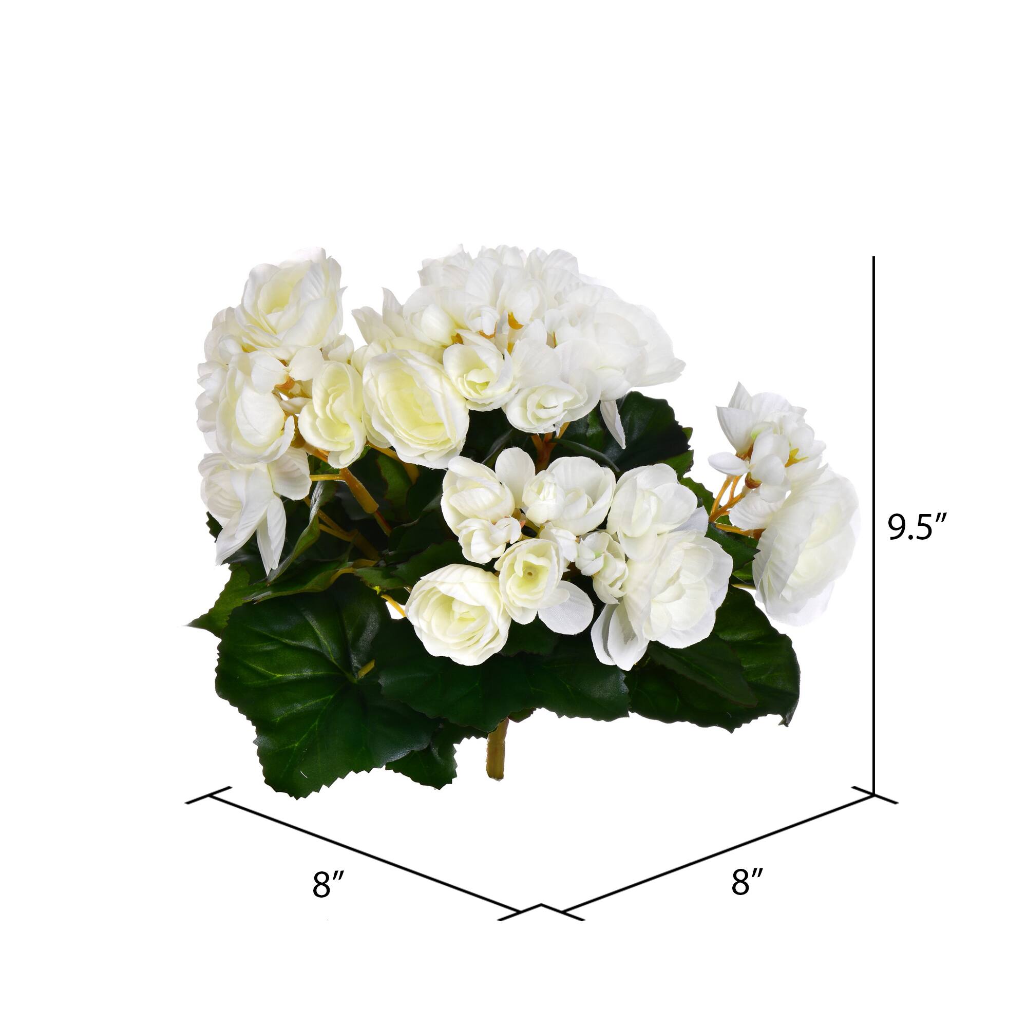 9.5" White Artificial Polyester Begonia Bush